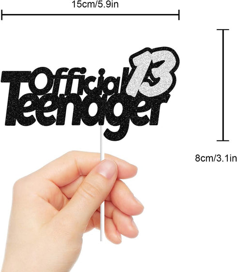 13 Official Teenager Black Silver Glitter Birthday Cake Topper 13th Birthday Party Decorations Supplies for Teens...