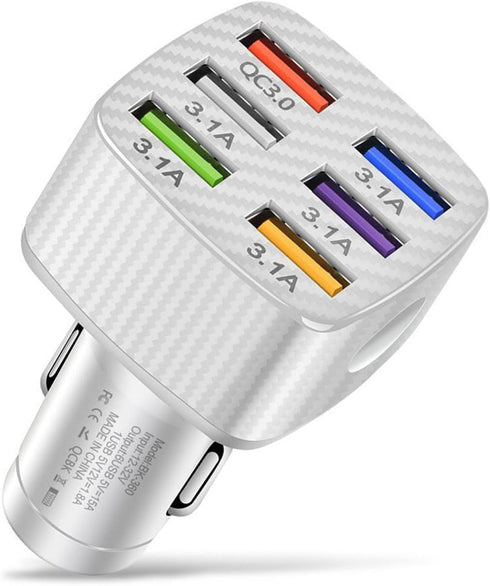Ajxn Pack-1 Car Charger Adapter, 6 USB Multi Port Fast Charger, QC3.0 USB Fast Charger, Universal for Most Cell Phones, iPhone (White)......