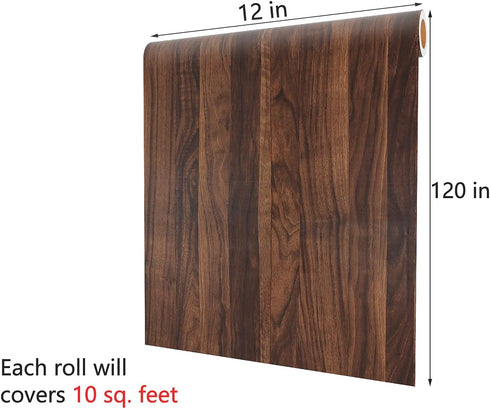 Decotalk Wood Grain Contact Paper for Cabinets Walnut Wood Countertop Peel and Stick Wallpaper Vinyl Dark Brown Wood Wallpaper Self Adhesive 12"x1...