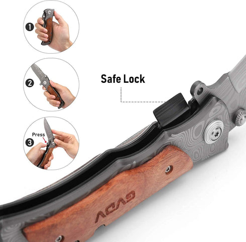 GVDV Pocket Folding Knife for Men, 3.5” Blade 7Cr17 Steel Pocket Knives& Folding Knives with Safety Liner-Lock, Tactical Camping Hunting Fishing S...