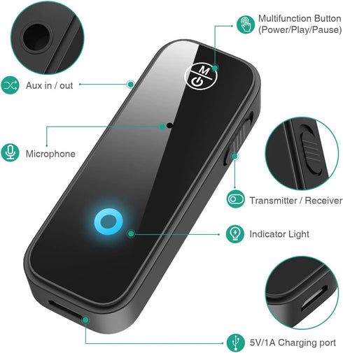 ORIA Wireless Bluetooth AUX Adapter, Bluetooth 5.0 Music Receiver for Car/Wired Speaker, Bluetooth Receiver for Answer Calls with Dual Device Mode...