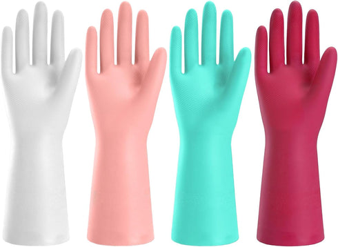 Rubber Kitchen Dishwashing Gloves: 4 Pairs Latex Free Reusable Household Cleaning Gloves for Washing Dishes...