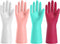 Rubber Kitchen Dishwashing Gloves: 4 Pairs Latex Free Reusable Household Cleaning Gloves for Washing Dishes...