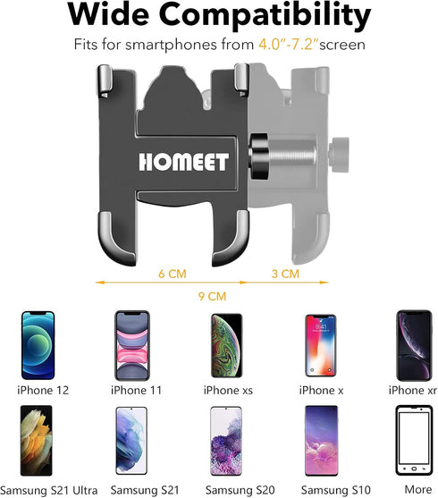 Motorcycle Phone Mount for Rearview Mirror, Metal Motorbike Phone Holder Smartphone Holder Mount 360° Rotation Adjustable, Universal for 6mm-10mm ...