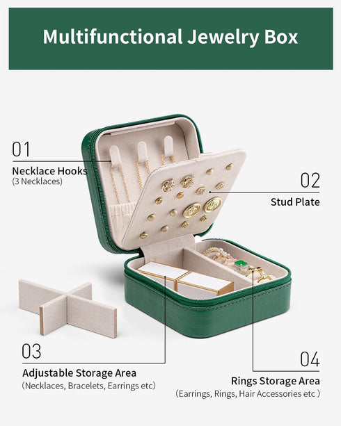 Vlando Travel Jewelry Case, Small Travel Jewelry Organizer Box for Girls Women - Dark Green...