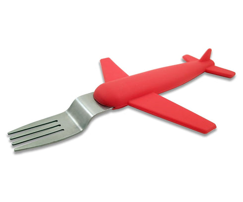 Kids' Airplane Fork & Spoon Set, Stainless Steel & Silicone...