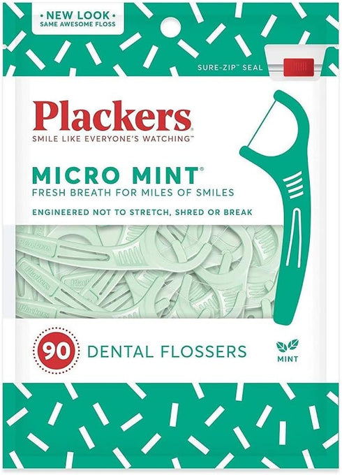 Plackers Micro Mint Dental Floss Picks, 90 Count (Pack of 3)...