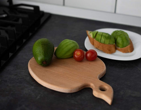 Apple-shaped Solid Wood Cutting Board With Handle For Fruit, Veggies, Cheese – Small Wooden Bread Board, Cheese Serving Platter, Round Charcuterie...
