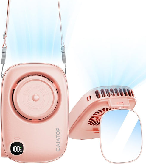Gaiatop Neck Fan Rechargeable Mini Portable Fan Cute Camera Design, Small Desk Fan with 360°Rotate Mirror, 3 Speed USB Handheld Fan with LED Displ...