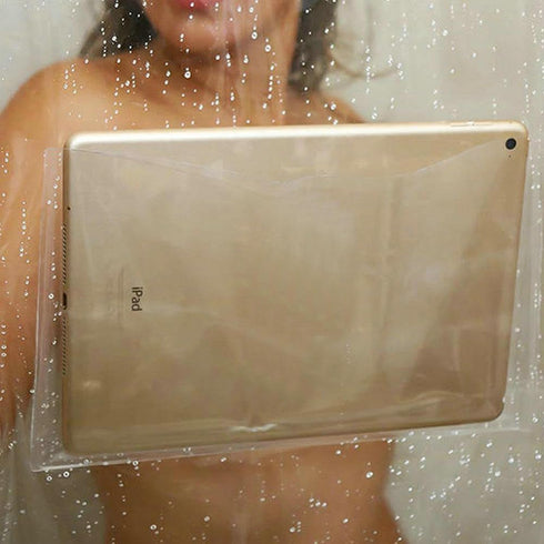Fangkun iPad Mount Clear Shower Curtain Liner - 4 Touch-sensative Pockets - Bath/Shower Organizer - Bathroom Storage Bag 32 x 72 inches...
