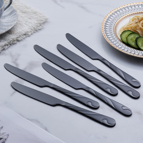 Black Dinner Knife Set, 9.2-inch Stainless Steel Shiny Black Dinner Table Knife Silverware, Set of 6...