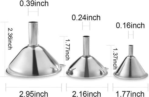 Stainless Steel Funnels, Large Small Funnel Set of 3, Food Grade Mini Metal Kitchen Funnel for Transferring Essential Oils, Liquid, Fluid, Small F...