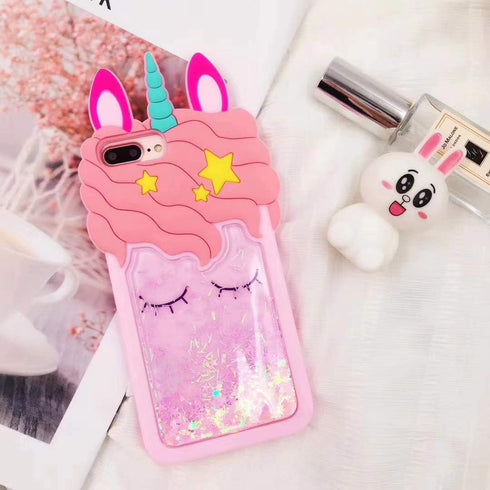iFunny Case for iPhone SE 2022/2020,Fashion Cute 3D Cartoon Animal Quicksand Unicorn Bling Stars Shockproof Soft Kawaii Phone Case for iPhone SE 2...