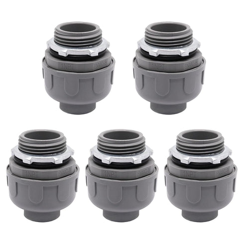 Non-Metallic Liquid Tight Conduit Connector, Flexible Conduit Fittings Electrical PVC Fittings (1 inch, 5pcs)...