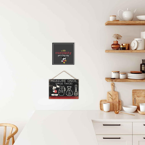 Disney Mickey Mouse Hanging Wood Measuring Sign - Measure Once, Smile Twice for Kitchen or Dining Room...