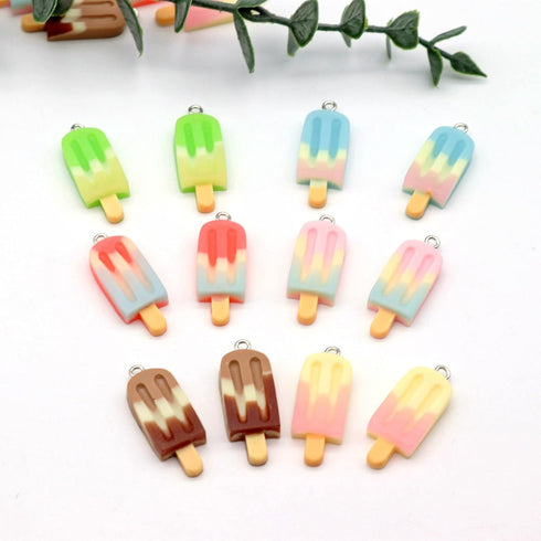 Fundiyoug 30 Pcs Ice Cream Charm Rainbow Resin Ice-Lolly Pendants Mini Popsicle Flatback Charms for DIY Earring Keychain Necklace Bracelet Jewelry...