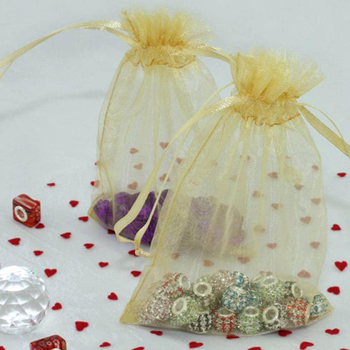 50 Pcs Gift Bags Organza 5x7 Inch Gold Drawstrings Sheer Fabric Pouch for Jewelry Baby Shower Christmas Party Favors Wedding Kids Men Teenage Birt...