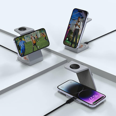 Aluminum Alloy Magnetic Wireless 3 in 1 Charging Station, Fast Wireless Charging Station Compatible with MagSafe Charger Stand for iPhone 14 13 12...