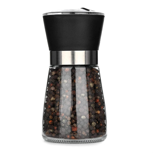 Manual Refillable Pepper Grinder - 6 Oz Refillable Glass Grinders for Pepper, Salt, and Other Spices, Adjustable Rotor with 5 Settings, Scratch-Re...