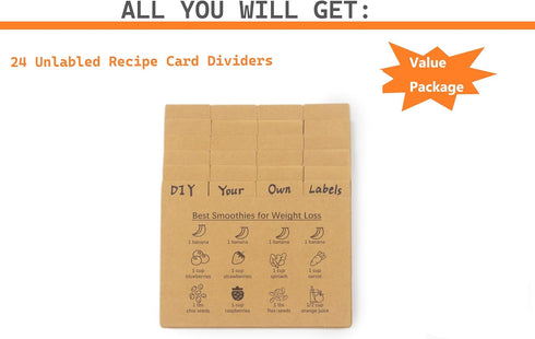 Recipe Card Dividers 4x6 with Tabs (Set of 24) includes Printed Cooking Tips Recipe Box Dividers Made of Thick Cardstock Best Kitchen Gift (Kraft)...