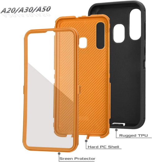 Annymall Heavy Duty Defender Armor Case - Built-in Screen Protector for Samsung Galaxy A20/A30/A50...