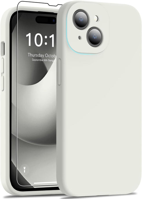 DEENAKIN Designed for iPhone 15 Case with Screen Protector - Enhanced Camera Protection - Smooth Baby Skin-like Feel Silicone Cover - Slim Fit Pro...