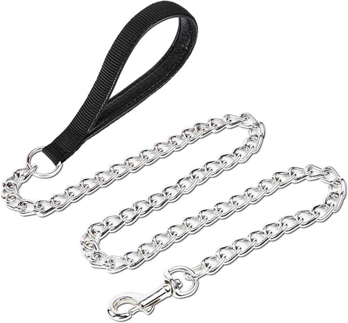 7 Feet Chain Leash Chew Proof Metal Dog Leash with Soft Padded Handle.(6 Feet, Black)...