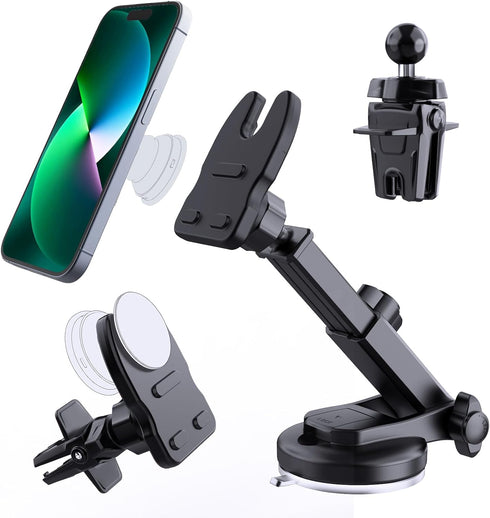 Socket Car Mount for Dashboard Air Vent Windshield,Car Phone Holder for Socket Grip with 2 Mounts,3 in 1 Stable Air Vent Clip Powerful Suction Cup...