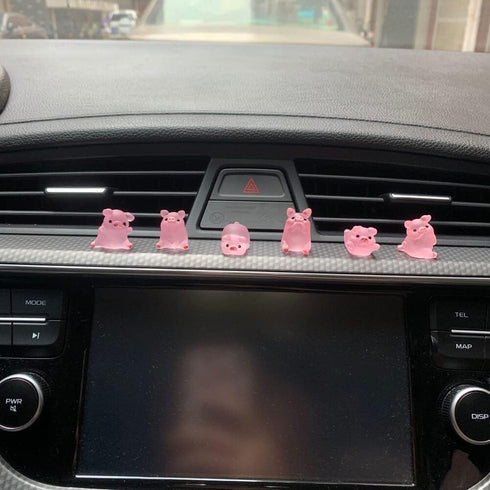 Lucky Piggy Toy Car Ornaments,6pcs Cute Pink Piggy Figures Car Dashboard Decorations Miniature Pig Figurines Landscape DIY Crafts Mini Resin Pig D...