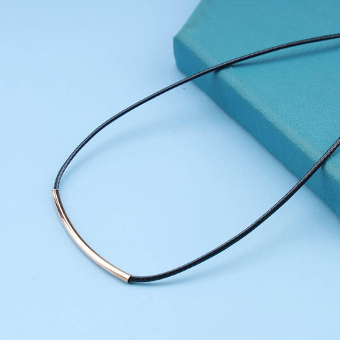 Vintage Leather Choker Necklace Gold Bar Choker Necklace Short Black Leather Bar Necklace Boho Necklace Jewelry for Women and Girls (Gold)...