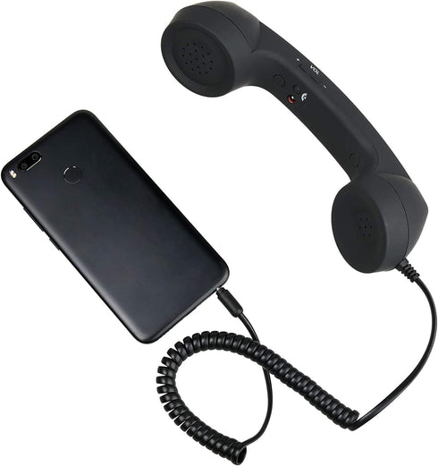 Retro 3.5mm Telephone Handset Cell Phone Receiver Mic Microphone Speaker for iPhone iPad Mobile Phones Cellphone Smartphone (Black)...