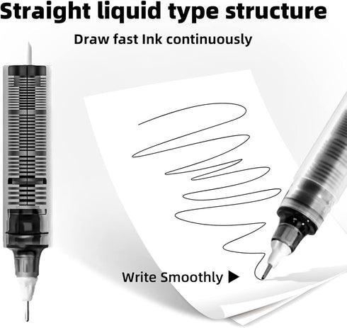 12 Pieces Rolling Ball Pens, Quick Dry Ink 0.5 mm Extra Fine Point Pens Liquid Ink Pen Rollerball Pens Black...