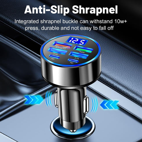6-in-1 Multi-Port Car Charger with Voltage Detection, 2PD+3USB+QC3.0 Fast Charge Cigarette Lighter Plug Adapter Compatible with iPhone,Android,Sam...