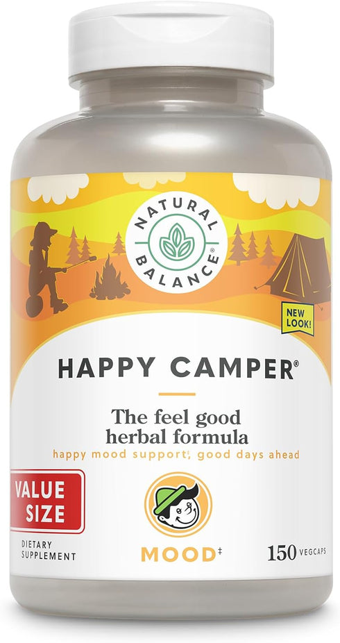 Natural Balance Happy Camper - Feel-Good Mood Support Supplement - Gotu Kola, Passion Flower, and Kava Kava Capsules - 60-Day Guarantee - 75 Servi...
