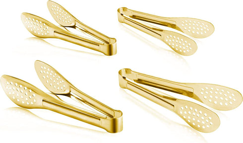 4 Pack Buffet Tongs,Stainless Steel Serving Tongs Serving Utensils Gold(7Inch,9.1Inch)...