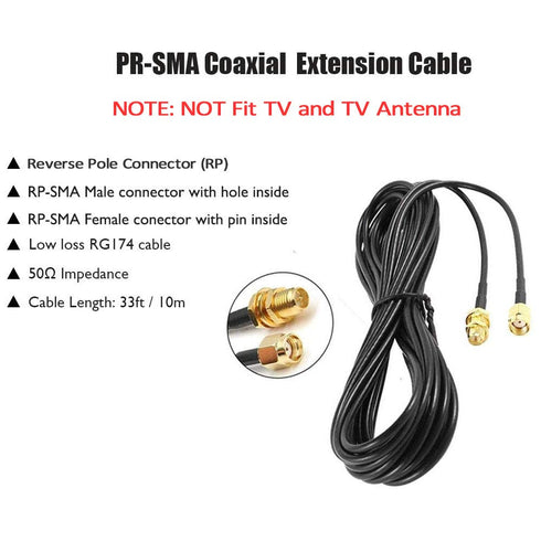 CORONIR 2Pack 33ft WiFi Antenna Extension Cable RP-SMA Male to Female Connector for Wireless LAN Router Bridge Wireless Network Card Security IP C...