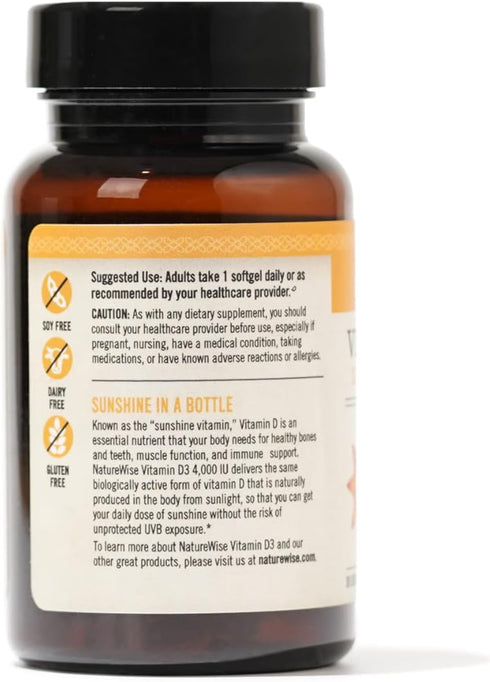 NatureWise Vitamin D3 4000iu (100 mcg) Healthy Muscle Function, and Immune Support, Non-GMO, Gluten Free in Cold-Pressed Olive Oil, Packaging Vary...