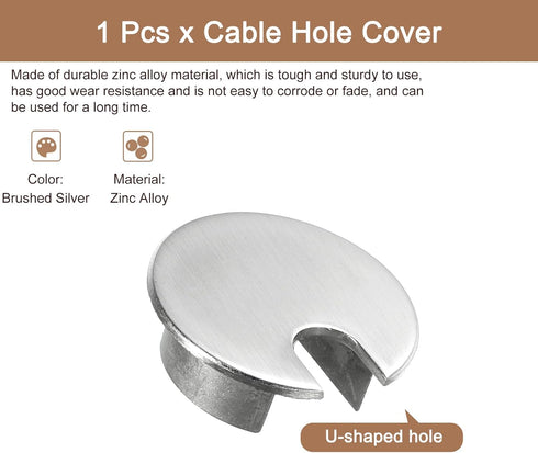 uxcell Cable Hole Cover 1-3/8"(35mm) Zinc Alloy Desk Cable Wire Cord Grommet Hole Cover for Office Computer Desk Wire Organizer, Brushed Silver...