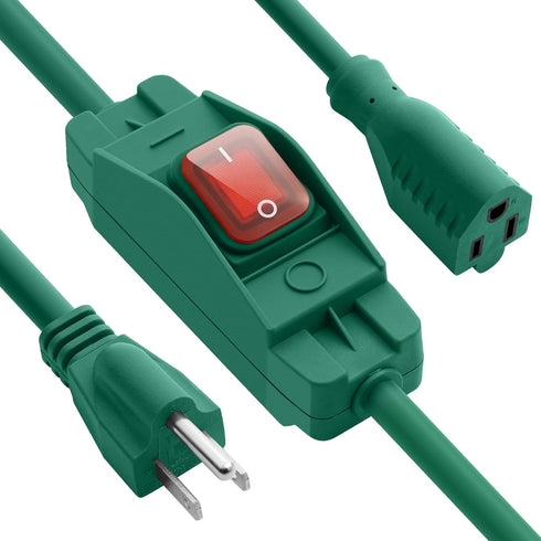 Outdoor Extension Cord with Switch On/Off Waterproof Switch 3 Prong Extension Cord with Inline Cord Switch, Heavy Duty Extension Cord 125v/250v Bl...