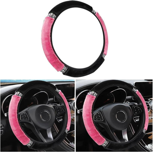 Bling Fluffy Car Steering Wheel Cover, Universal 15 Inch Crystal Rhinestones Steering Wheel Cover for Women Men, Car Interior Accessories Steering...