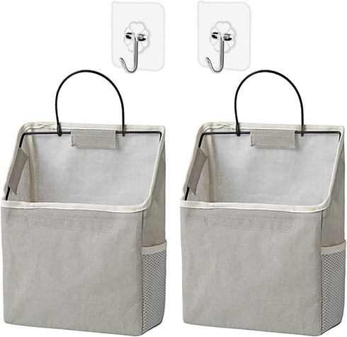 2 Pack Wall Hanging Storage Bag, Hanging Organizer Bag with Sticky Hook, Wall Organizer for Dormitory Bathroom Bedroom Kitchen (Grey)...