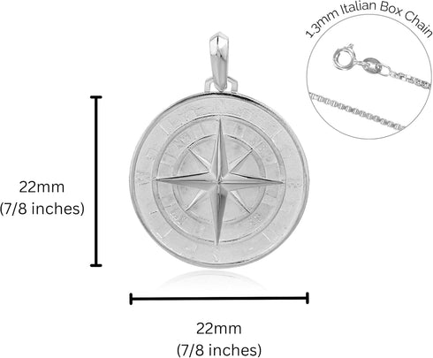 Hawaiian Silver Jewelry Compass Pendant Necklace for Men or Women with 20-Inch Chain, 925 Sterling Silver, Laser-Engraved Inscription, Nautical Je...