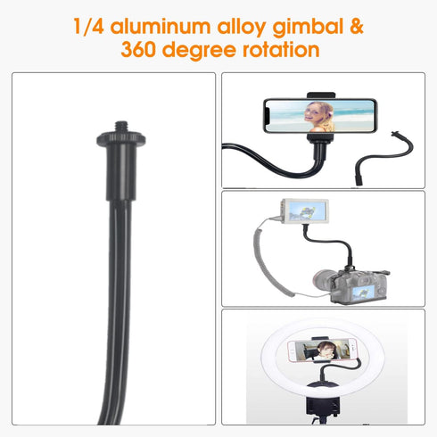 Gooseneck Camera Mount 11 inch Gooseneck Arm 1/4 20 Threaded Male Female Flexible Tube Arm Max 4.4 lbs Load Phone Holder for DSLR Tripod Security ...