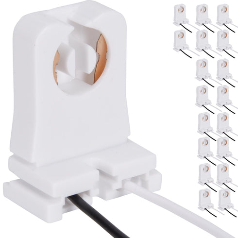 JACKYLED Non-Shunted Turn-Type T8 Lamp Holder UL Socket Tombstone with 10 inches Wires Attached for LED Fluorescent Tube Replacements 18-Pack...