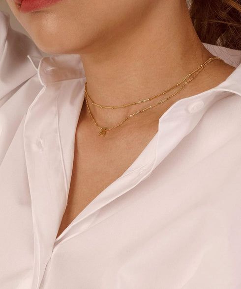 MOMOL Layered Initial Necklace for Women 18K Gold Plated Stainless Steel Layering Beaded Choker Necklace Personalized Tiny Letters Name Necklace...