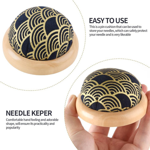 Round Pin Cushion, Wooden Base Cute Needle Pincushions Japanese Style Pin Cushions Needle Holders for Sewing Quilting Accessory or DIY Crafts.Blac...