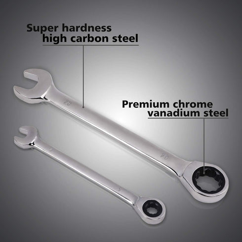 Egofine 8mm Ratcheting Combination Wrench Metric, Industrial Grade Gear Spanner with 12-Point Design, 72-Tooth Ratchet, Chrome Vanadium Steel...