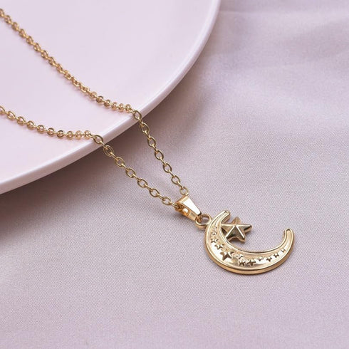 Jude Jewelers Stainless Steel Moon Crescent Star Style Wedding Statement Vacation Birthday Pendant Necklace...
