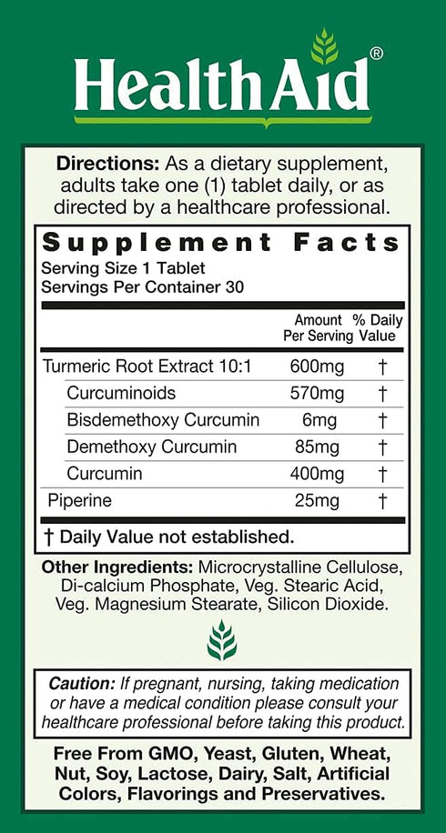 Curcumin 3, 30ct, 600mg Once Daily Tablets, Helps with Optimum Absorption & Bioavailability, Standardized with Piperine...