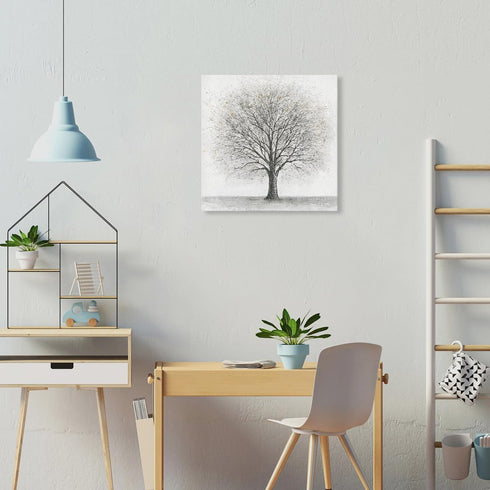 Yelash Abstract Black and White Tree Picture Decor Canvas Wall Art Life Painting with Gold Landscape for Home Bedroom Decoration 12x12...